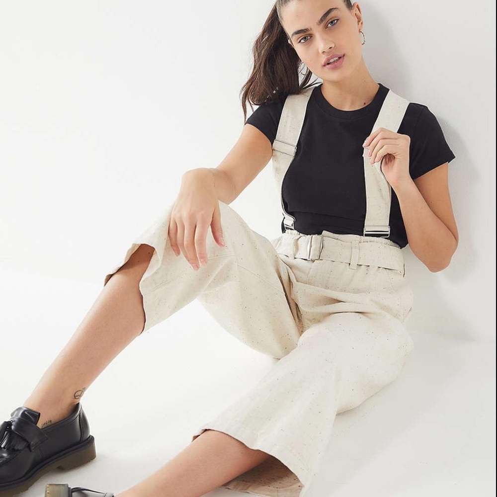 BDG Giselle Beige Tan Suspender Overalls Jumpsuit Pants